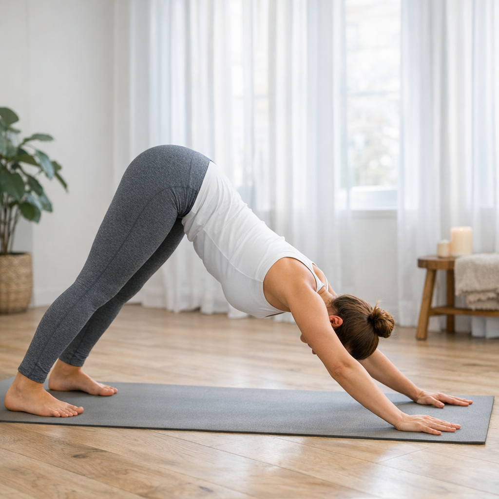 Femme en salutation au soleil Surya Namaskar séquence yoga débutant 12 étapes