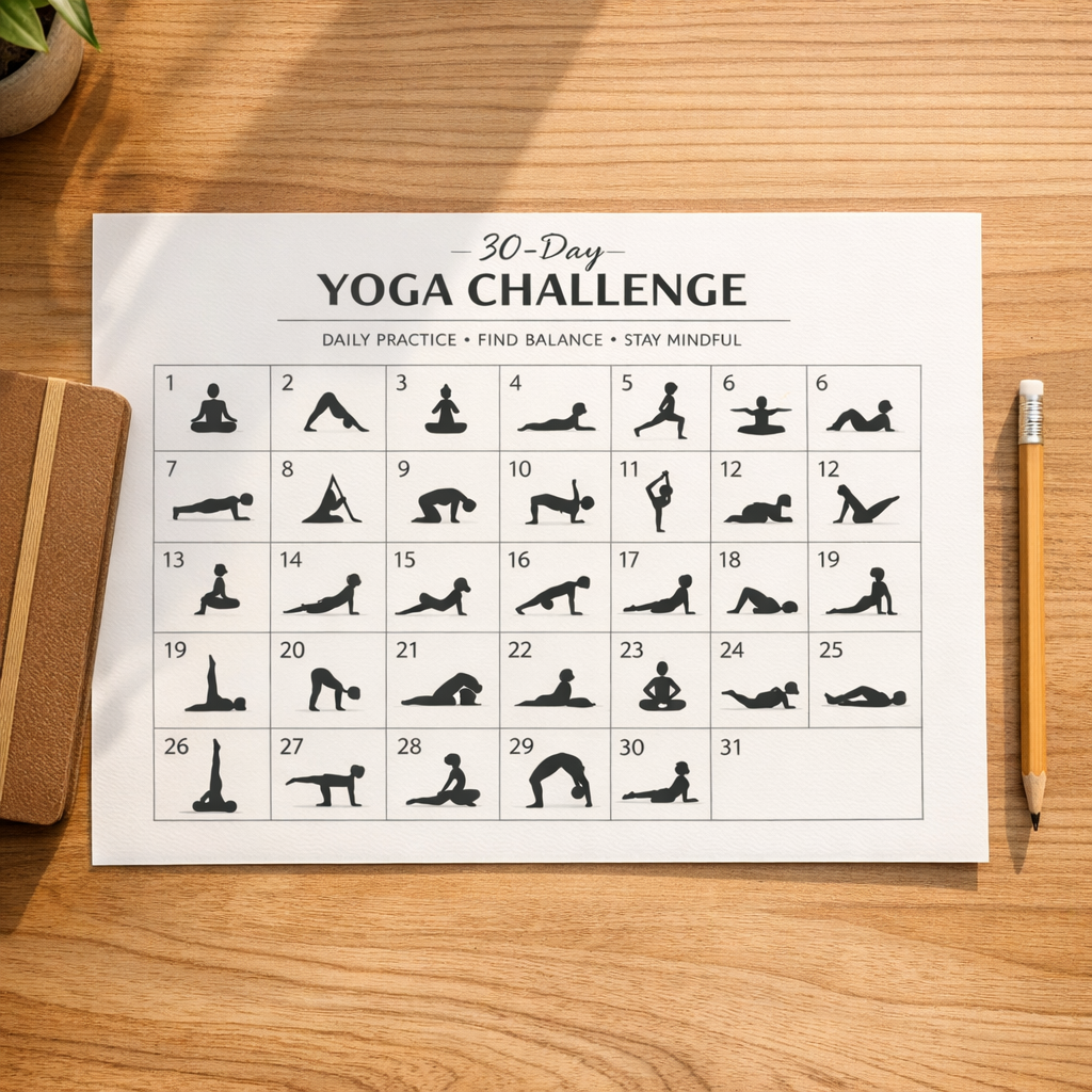 Calendrier programme yoga 30 jours planning suivi semaines thématiques bien-être