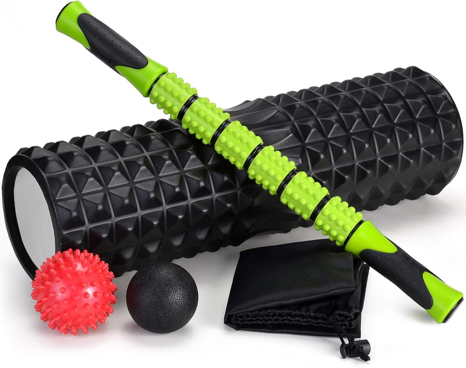 Odoland Foam Roller Kit 5-en-1 – Rouleau Massage Trigger Points + Bâton + Balles Récupération