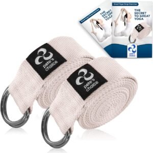 Pete&rsquo;s Choice Ensemble 2 Sangles Yoga Strap 2,4m – eBook Yoga Inclus, Coton Épais Anneau Résistant