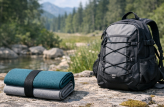 Tapis de yoga de voyage plié compact dans sac à dos randonneur extérieur