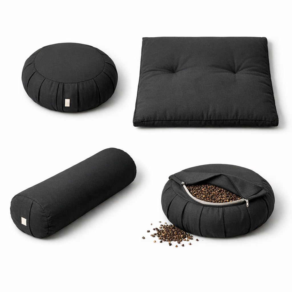Comparaison coussins méditation zafu galette bolster rectangle formes différentes