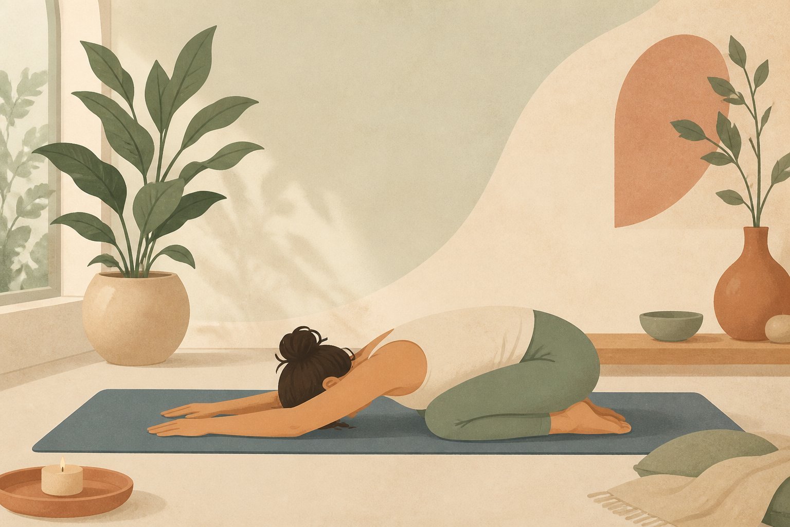 Femme en posture de l’enfant Balasana yoga anti-stress relaxation profonde