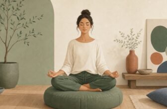 Femme en méditation assise sur un coussin zafu rond