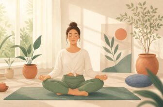 Femme assise en tailleur pratiquant la respiration consciente le matin
