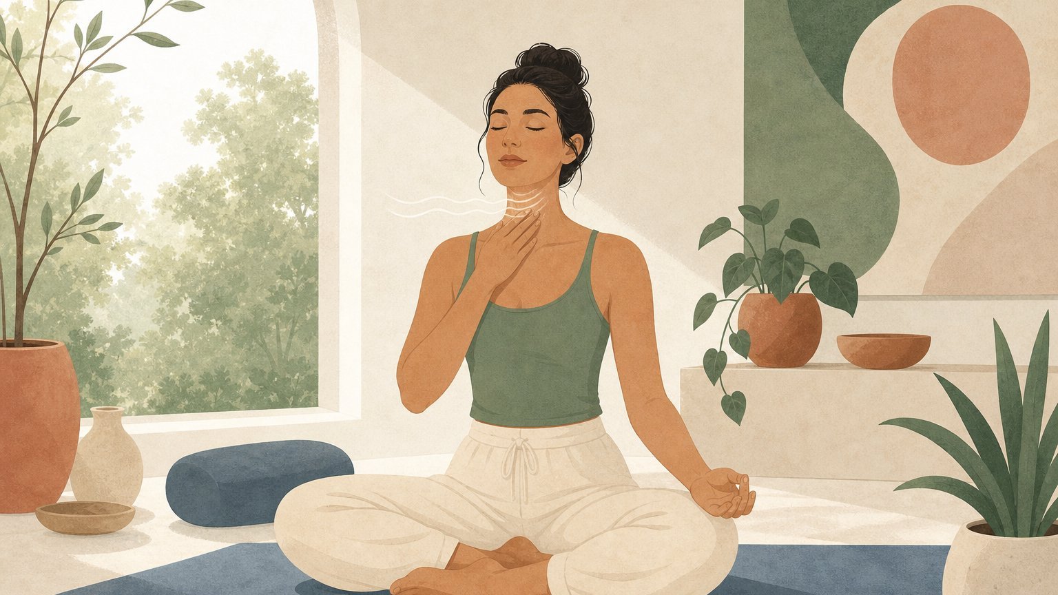 Femme pratiquant la respiration Ujjayi en méditation assise