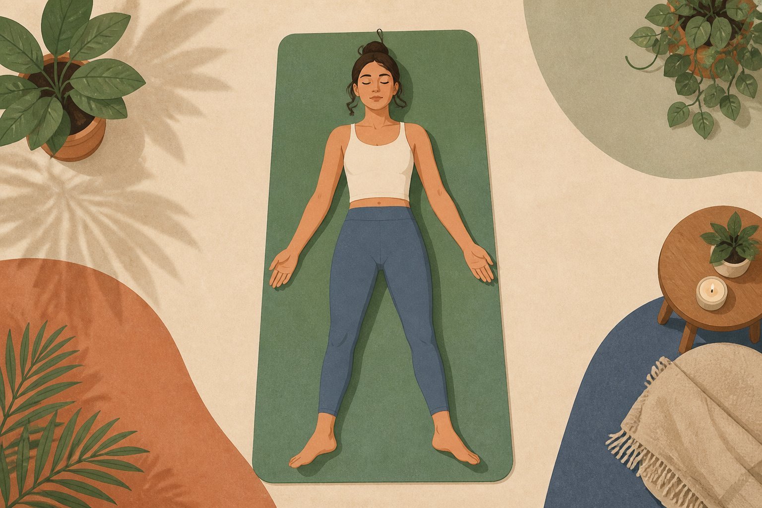 Savasana vue de dessus, bras le long du corps