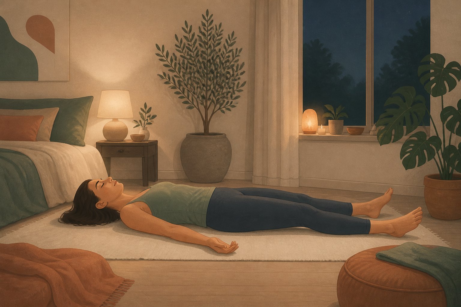 Femme en relaxation Savasana sur un tapis