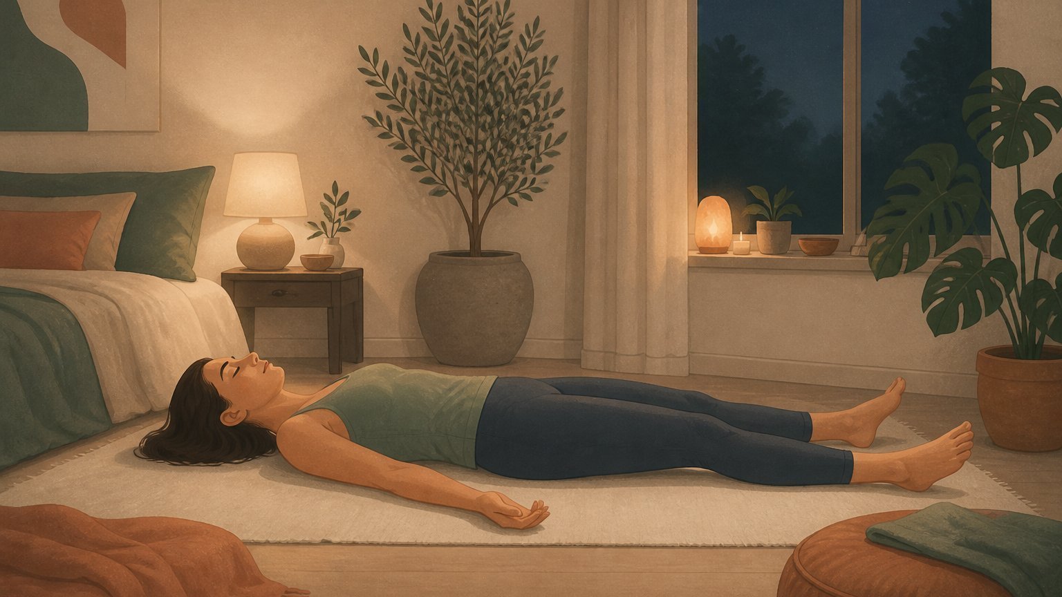 Femme en Savasana, relaxation finale du yoga