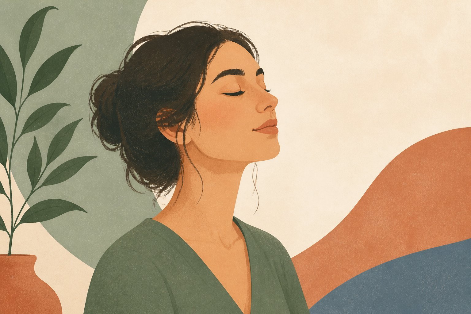Femme respirant calmement par le nez, détente du souffle Ujjayi