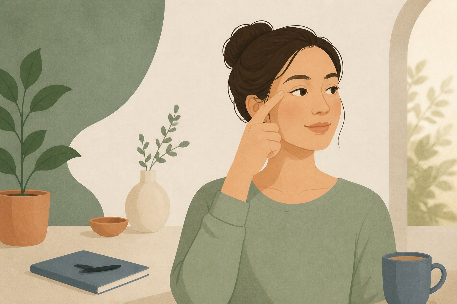 Exercice de yoga des yeux, regard dirigé sur le côté