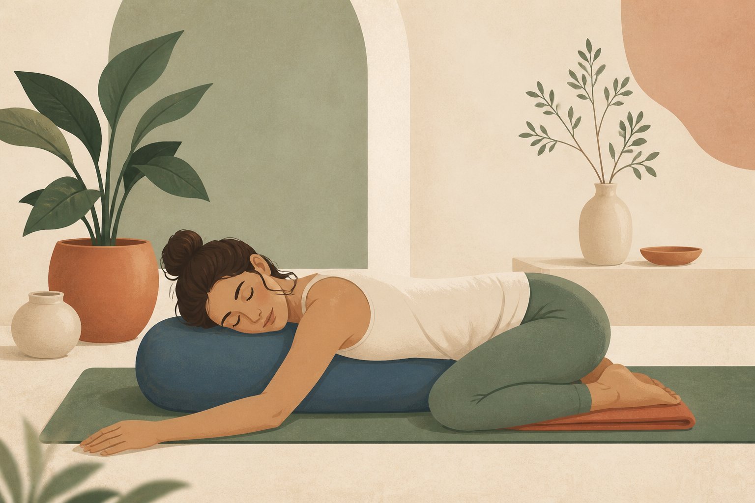 Femme pratiquant le Yin Yoga posture passive au sol détente mentale
