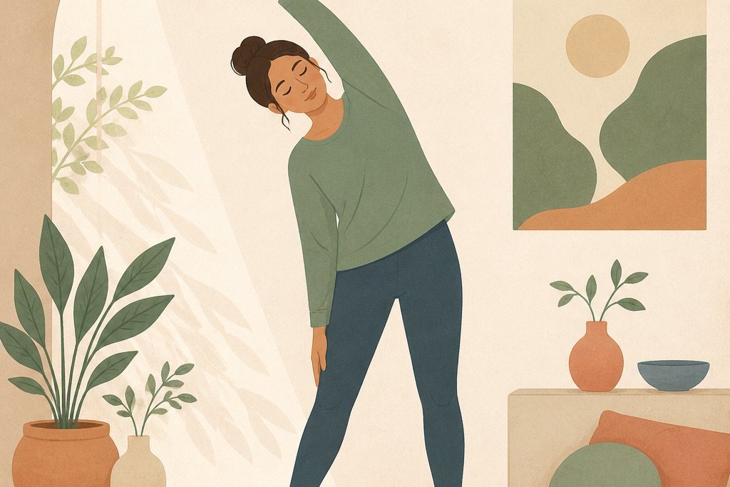 Personne pratiquant un etirement doux, illustration des bienfaits du yoga sur le corps