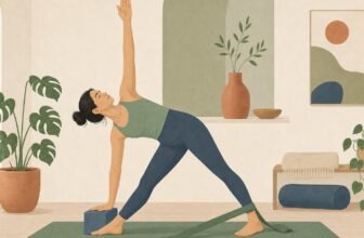 Posture du triangle en yoga Iyengar avec brique et sangle