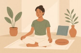 Femme assise en tailleur pratiquant une respiration pranayama