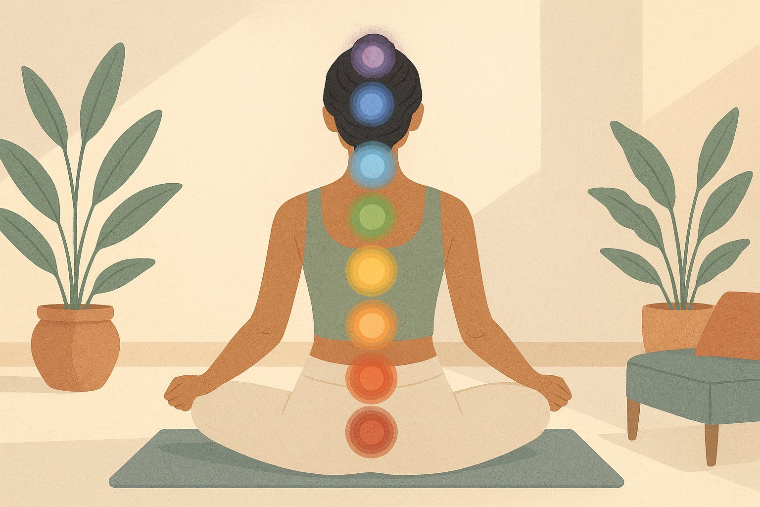 Les sept chakras alignés le long de la colonne vertébrale