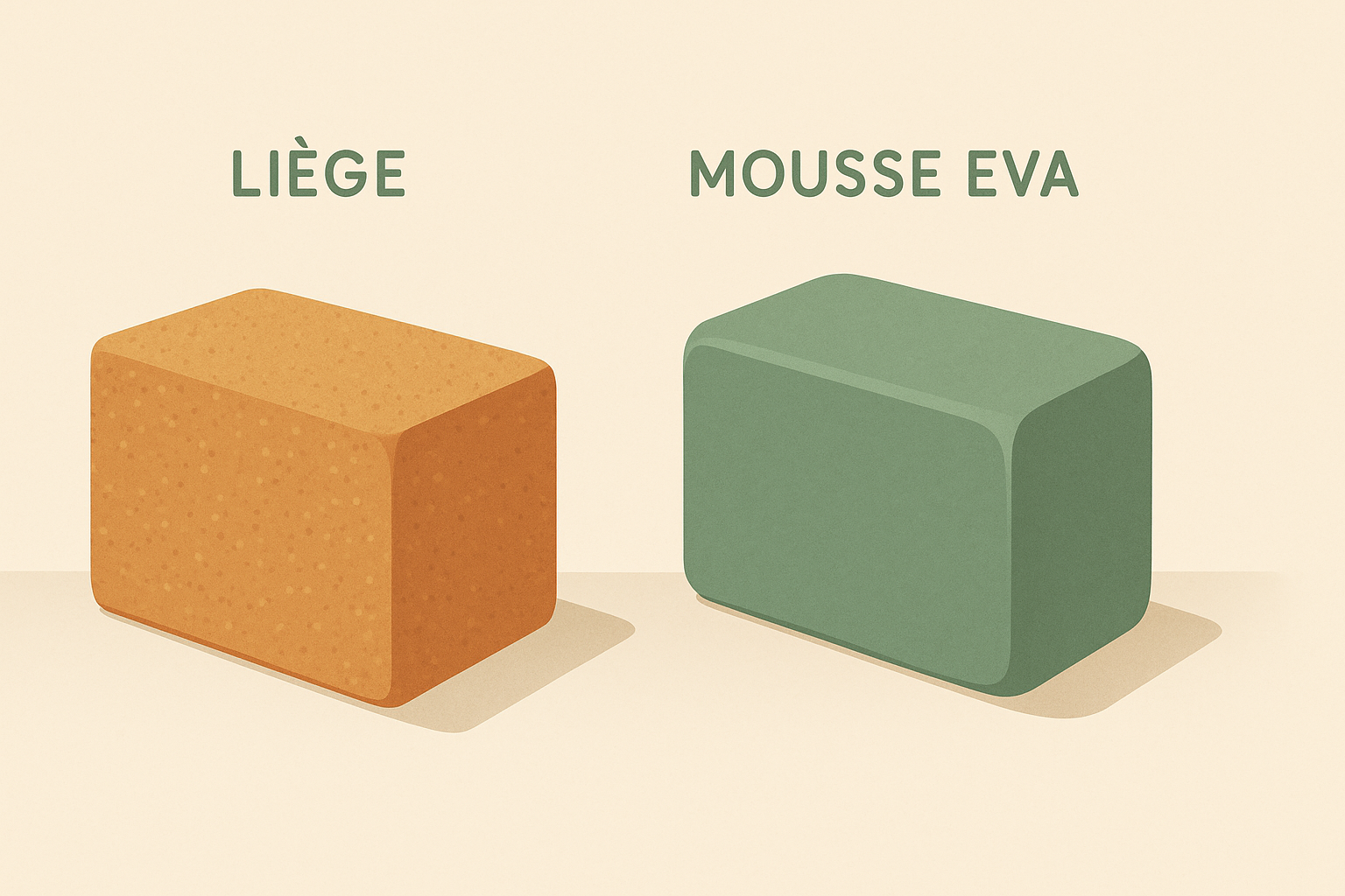Comparaison entre une brique de yoga en liège et un bloc en mousse EVA