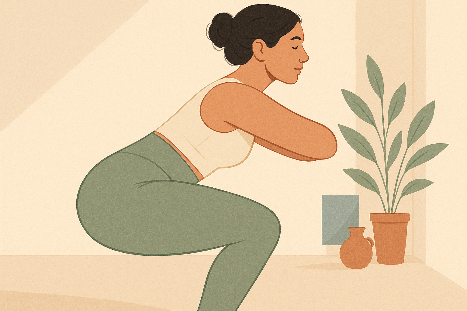 Deux ambiances de yoga côte à côte, une séance douce assise au sol et une séance dynamique debout, tenues adaptées