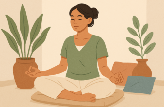 Femme en méditation, mains sur les genoux en gyan mudra
