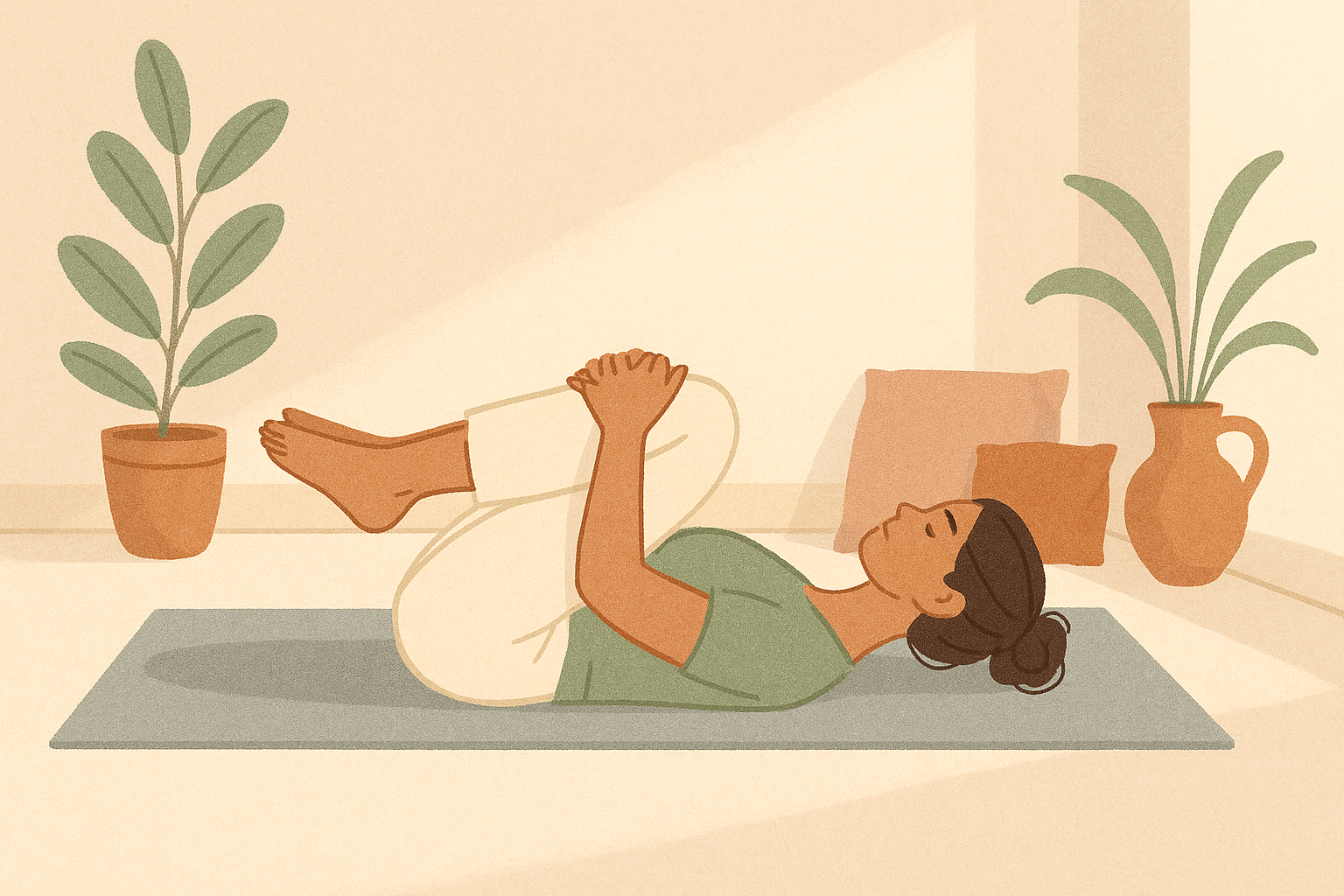 Posture genoux contre la poitrine pour le transit